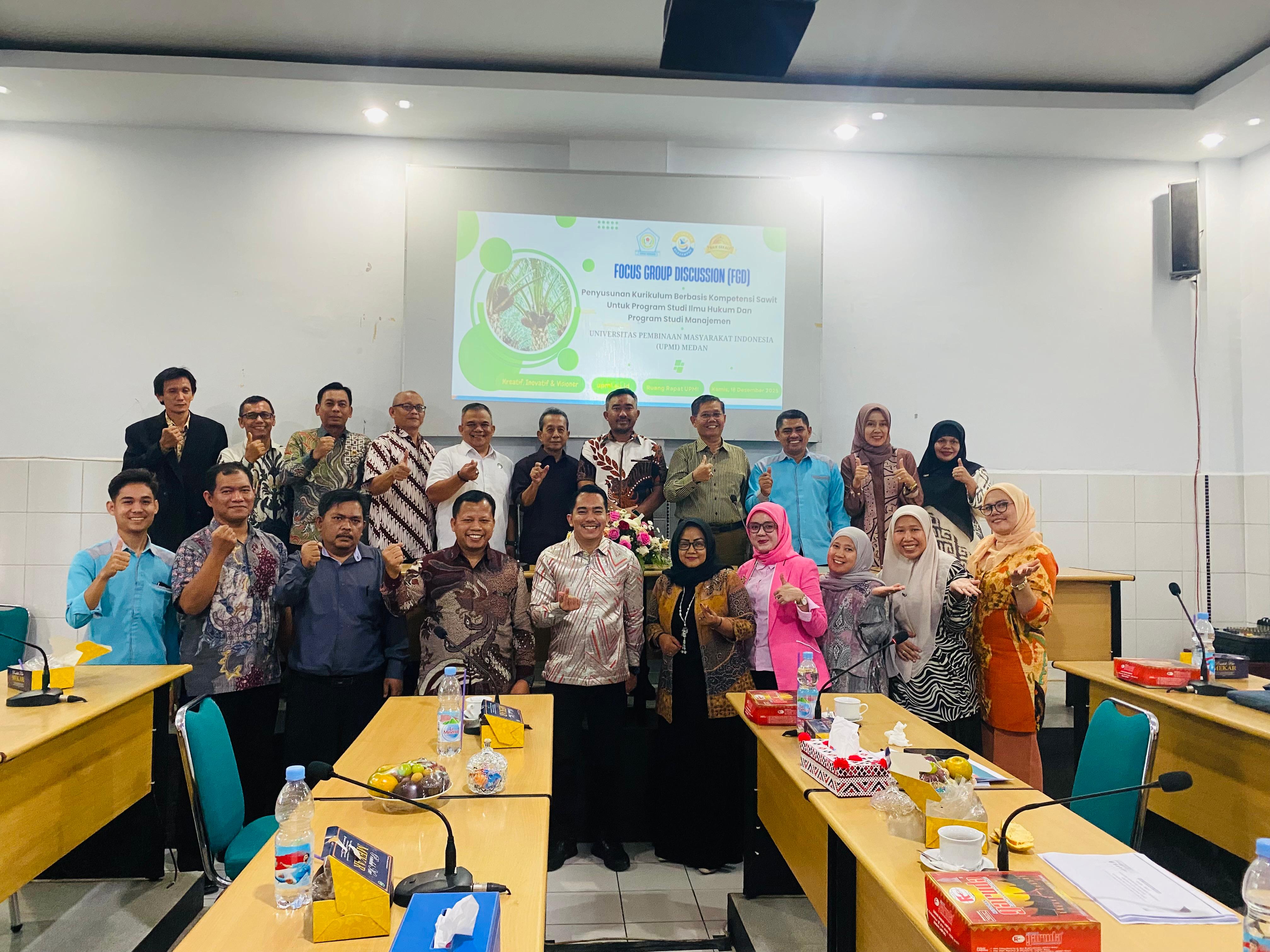 Kegiatan Focus Group Discusssion(FGD) Penyusunan Kurikulum Berbasis Sawit Untuk Program Studi Ilmu Hukum dan Program Studi Manajemen UPMI, 18 Desember 2025